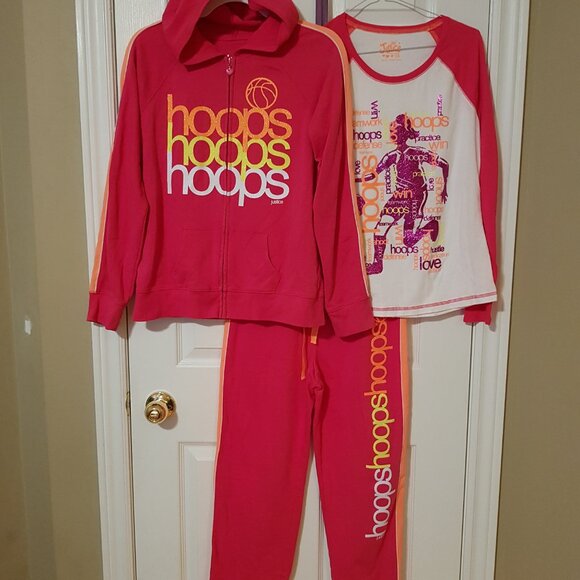 Justice Girls Sparkly Hooded Sweatshirt, Shirt and Sweatpants Set ~ Size 14/16 ~ - Picture 2 of 5